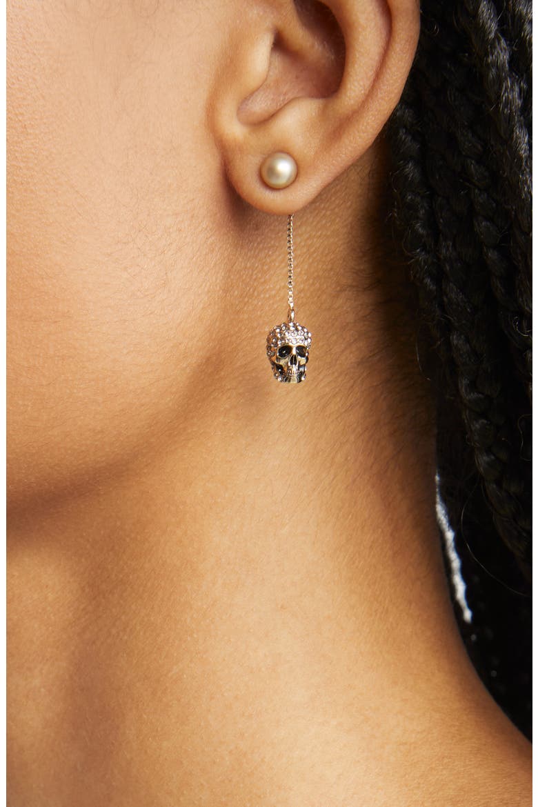 Alexander McQueen Pavé Skull Drop Earrings, Alternate, color, 2080 0468/ MIX