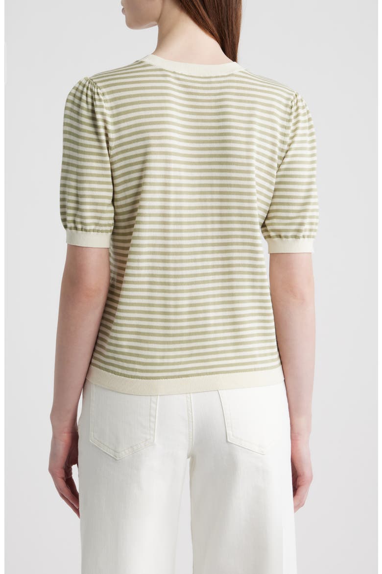 The Stripe Gather Crop Cotton & Modal Sweater, Alternate, color, SAGE MULTI
