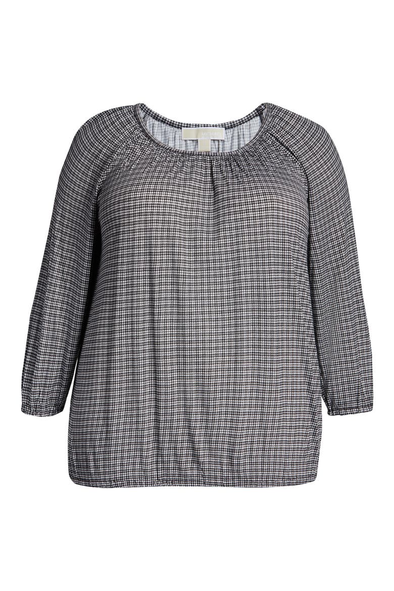 Cheeky Check Peasant Top, Alternate, color, WHITE