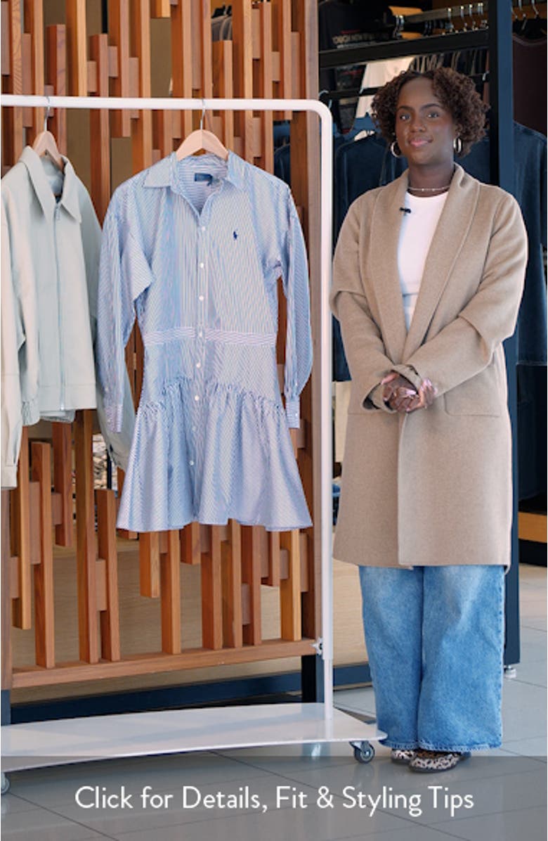 Long Sleeve Stripe Poplin Mini Shirtdress, sales video thumbnail