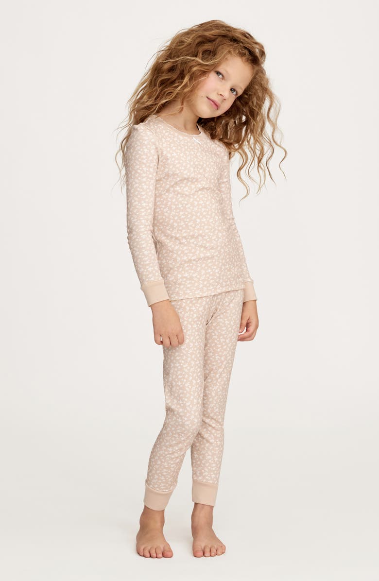 Petite Plume Ditzy Waltz Fitted Pajama Set, Alternate, color, Beige