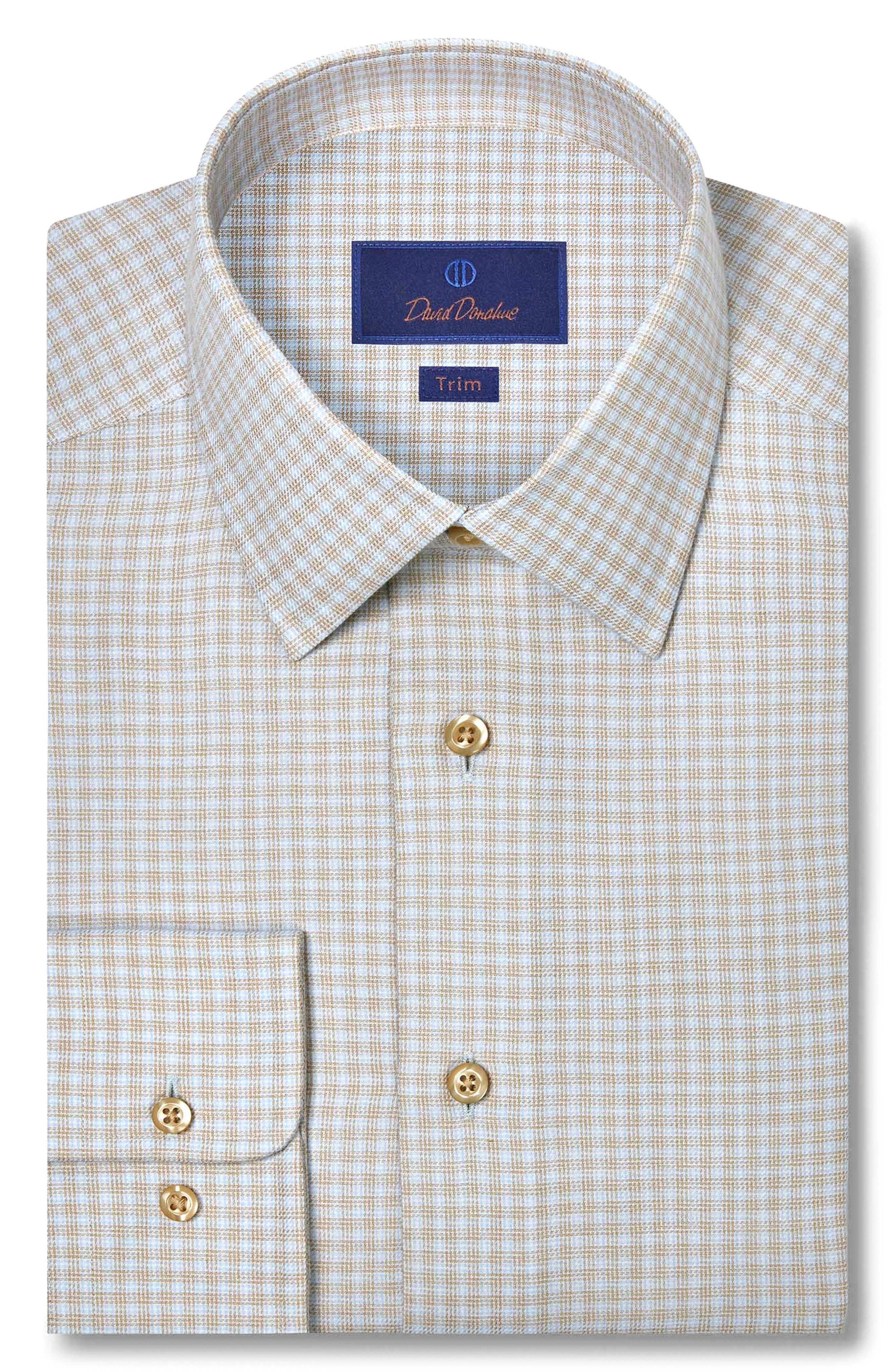 David Donahue Trim Fit Check Cotton & Cashmere Dobby Dress Shirt