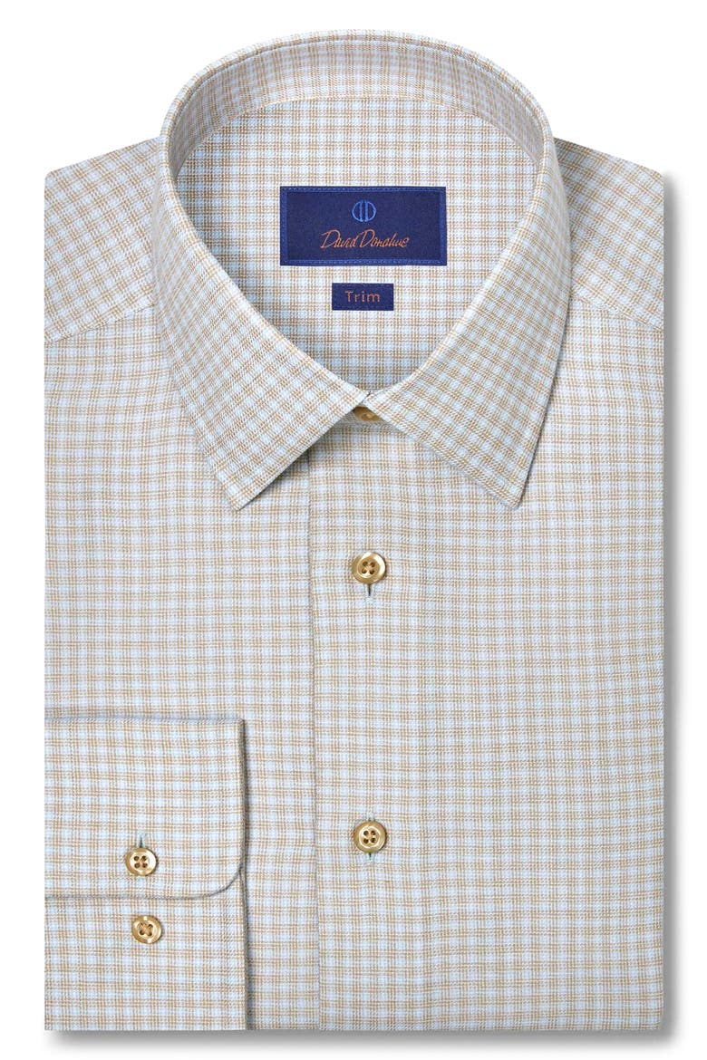 Trim Fit Check Cotton & Cashmere Dobby Dress Shirt, Main, color, DUNE