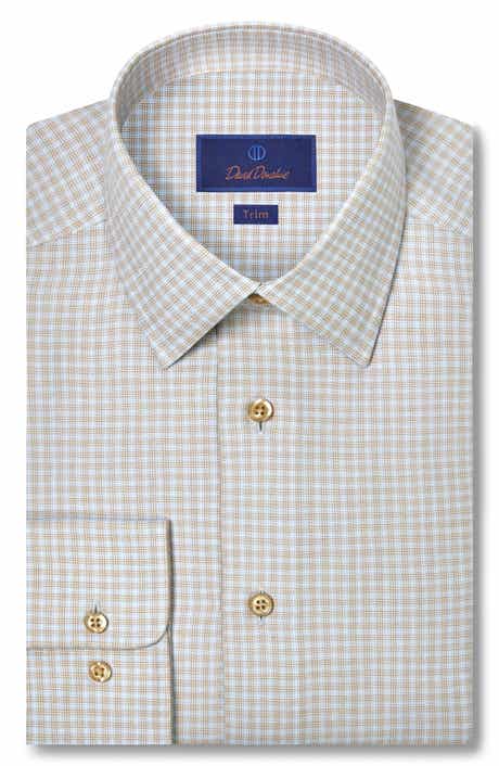 David Donahue Trim Fit Check Cotton & Cashmere Dobby Dress Shirt