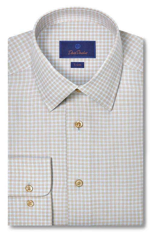 David Donahue Trim Fit Check Cotton & Cashmere Dobby Dress Shirt In Neutral