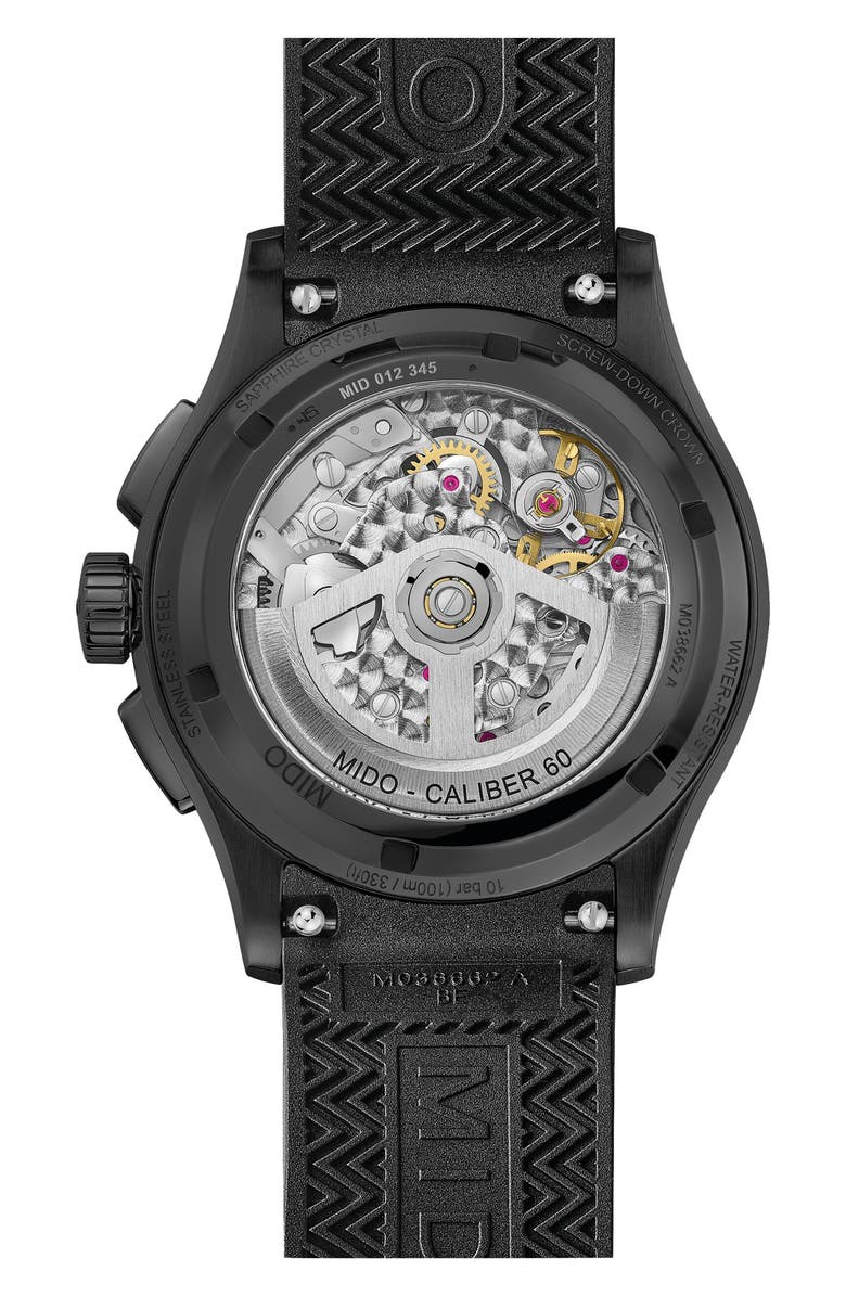 MIDO Multifort Skeleton Black Chronograph Automatic Rubber Strap Watch, 43mm, Alternate, color, 