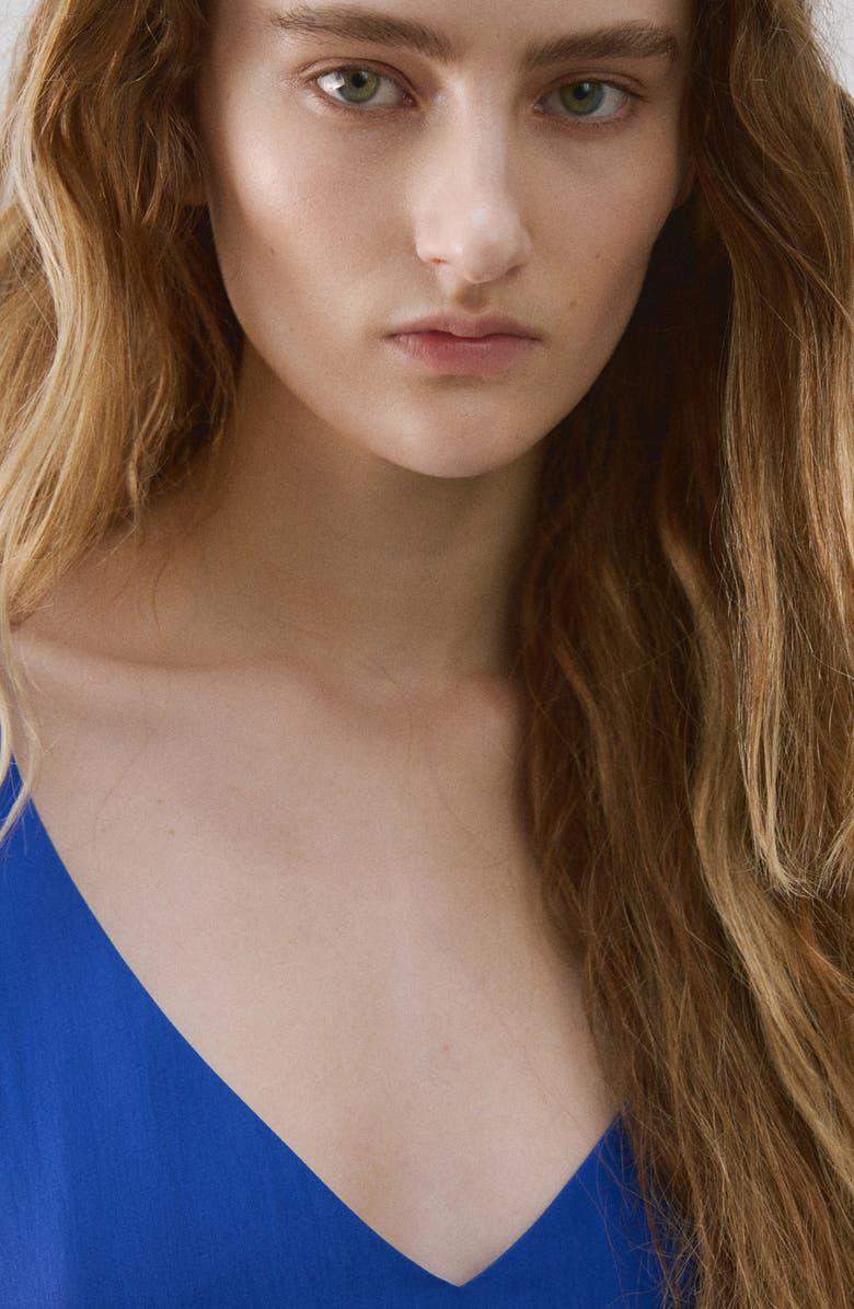 MANGO Puff Sleeve Silk Nightgown, Alternate, color, Blue