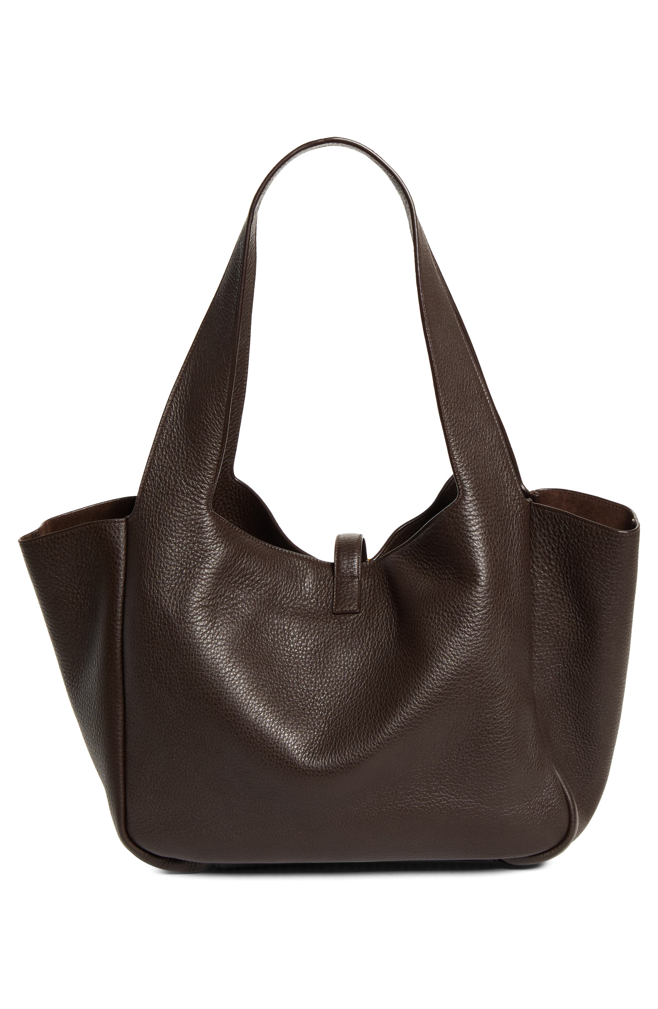 Saint Laurent Le 5 À 7 Bea Leather Tote, Alternate, color, Marron Fonce