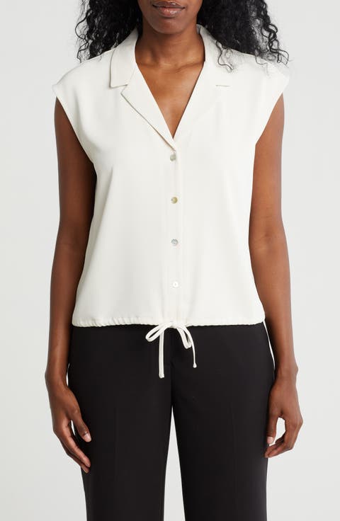 Drawstring Hem Sleeveless Button-Up Shirt