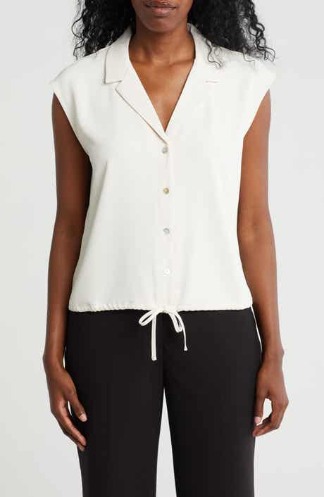 MELLODAY Drawstring Hem Sleeveless Button-Up Shirt