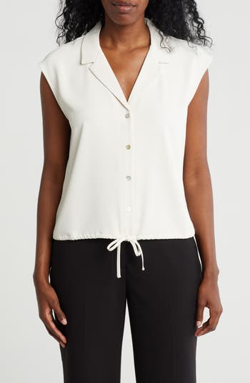 Melloday Drawstring Hem Sleeveless Button-up Shirt In Bone