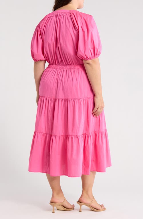 Anne Klein Plus Size Puff-sleeve Tiered Midi Dress In Burgundy