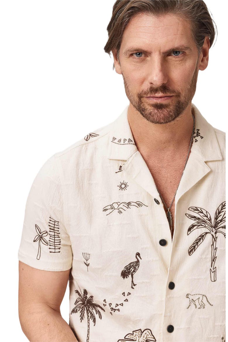 Beeston Embroidered Jungle Icons Knit Camp Shirt, Alternate, color, LIGHT KHAKI