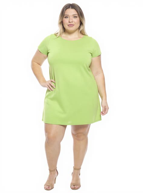 Plus Size Solid Short Sleeve Round Neck Mini Shift Dress