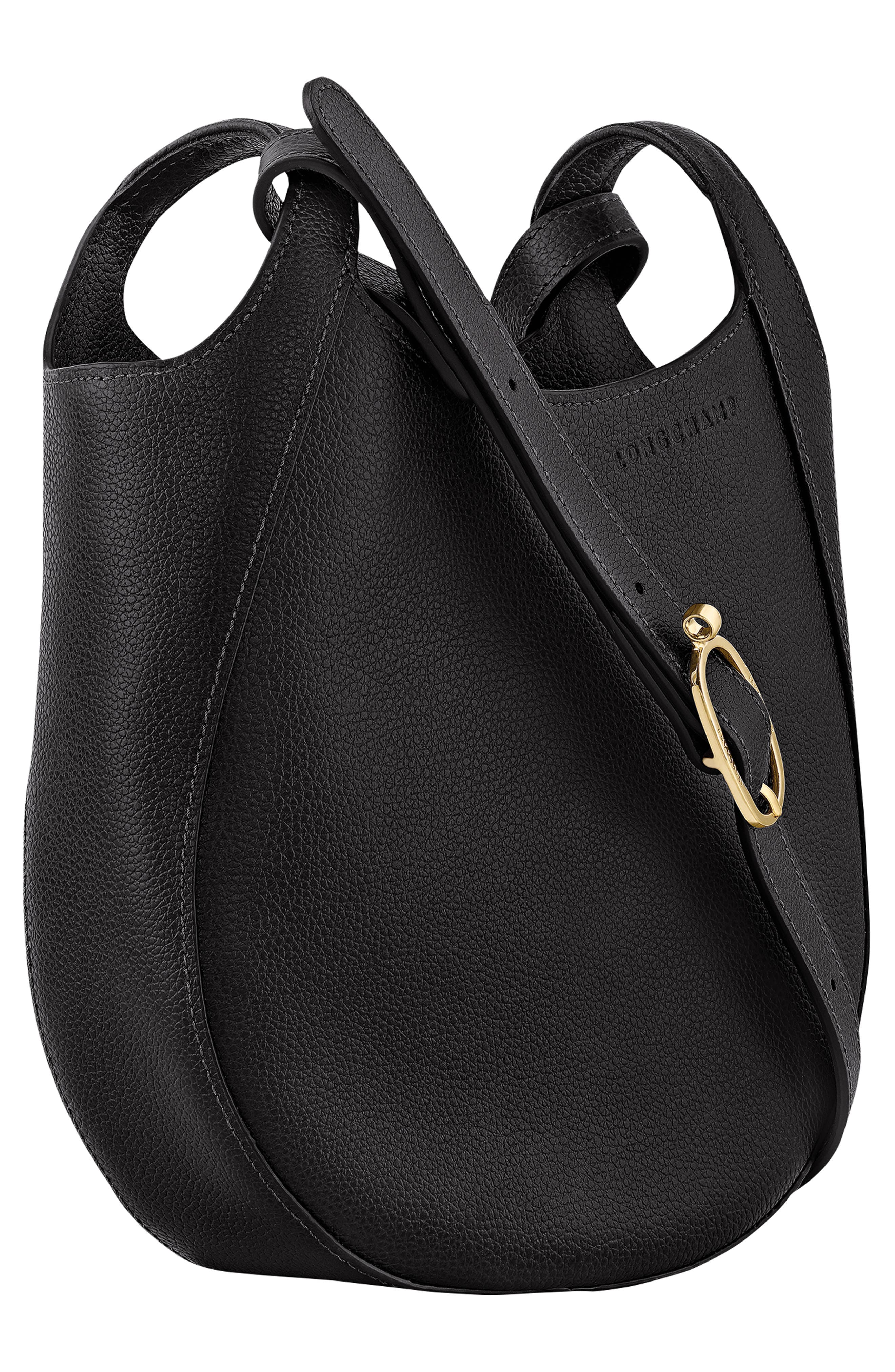 Longchamp Small Le Foulonne Leather Crossbody Bag, Alternate, color, Black