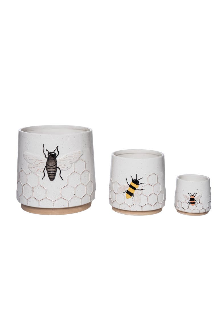 Dolomite Bee Planters Set of 3 Multicolored for Spring Garden Decor, Main, color, Multicolored