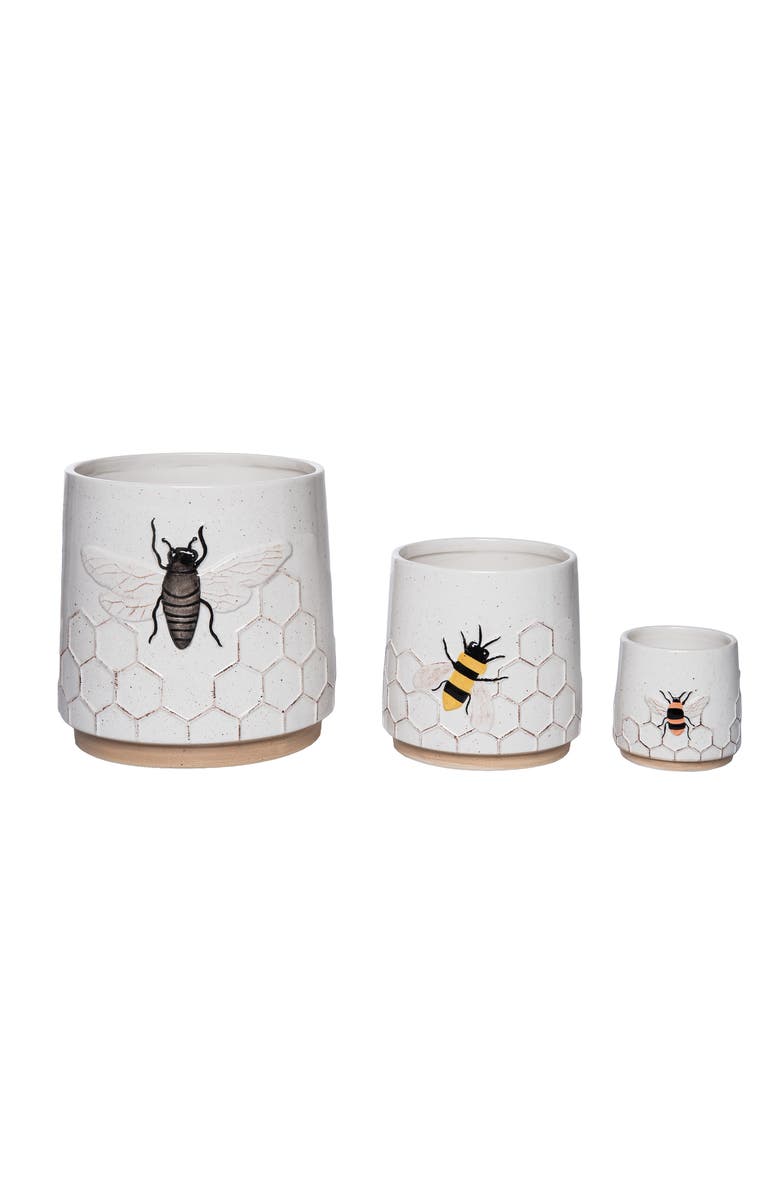 Transpac Dolomite Bee Planters Set of 3 Multicolored for Spring Garden Decor, Main, color, Multicolored