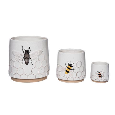 Dolomite Bee Planters Set of 3 Multicolored for Spring Garden Decor