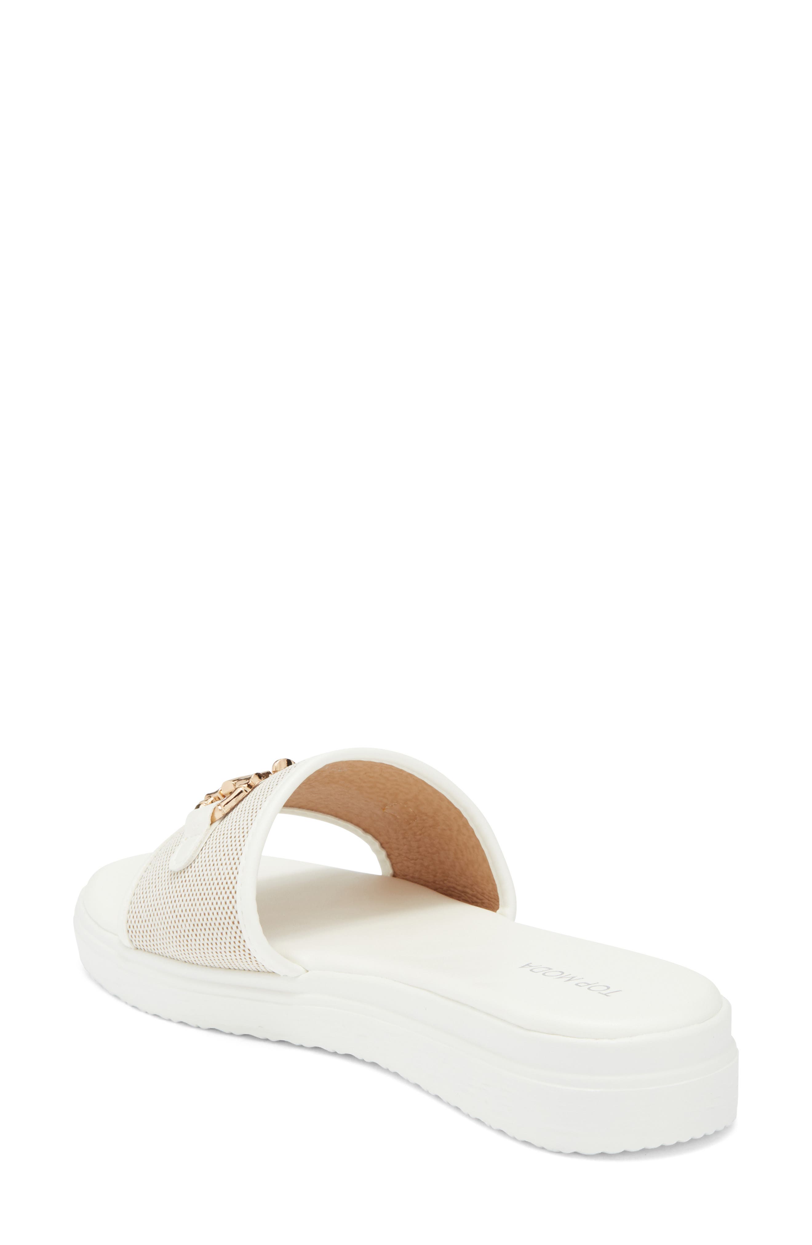 TOP MODA Genova Bit Slide Sandal, Alternate, color, White Pu