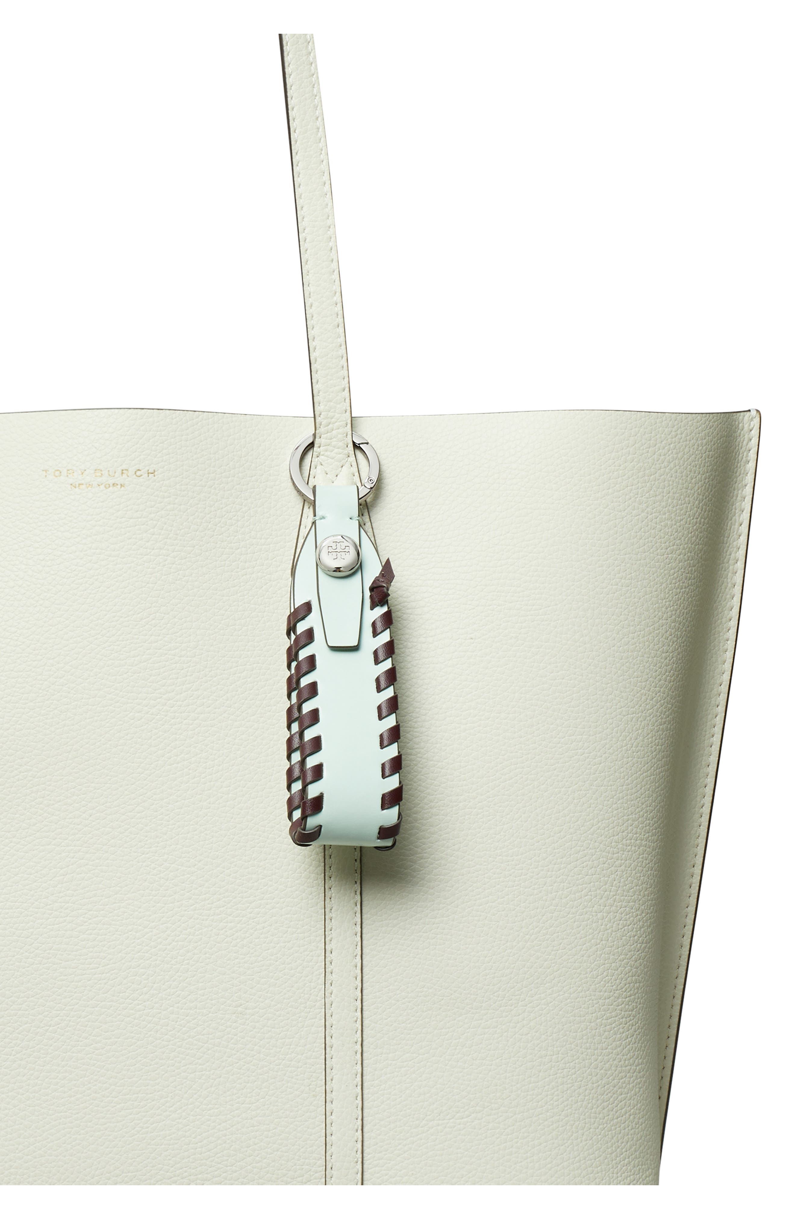 Tory Burch Woven Leather Bag Charm, Alternate, color, Light Green