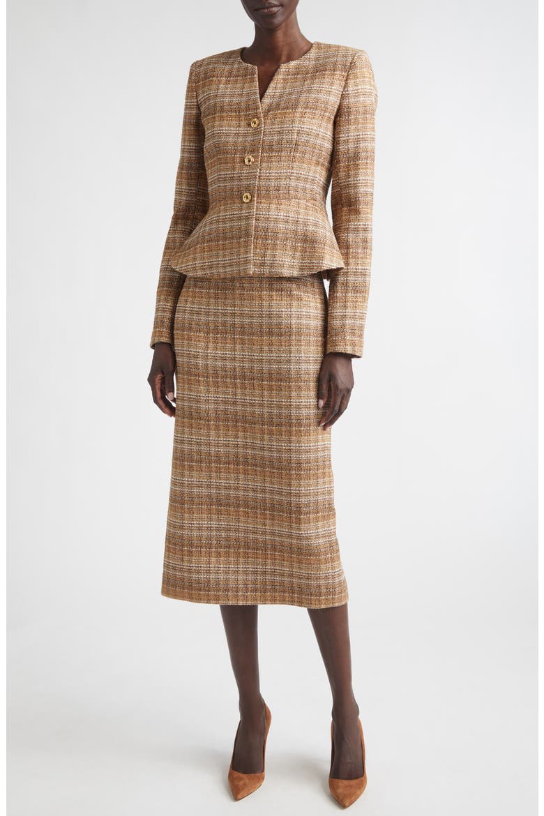 Margaret Gilded Tweed Peplum Jacket, Alternate, color, COPPER MULTI