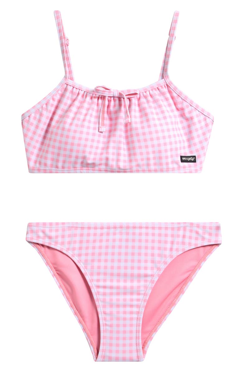 Ava & Yelly Kids' Emma Gingham Two-Piece Swimsuit, Main, color, Light Pink