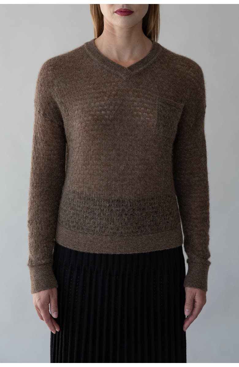 SSKEIN Lacey Pointelle Pullover, Main, color, Cedar