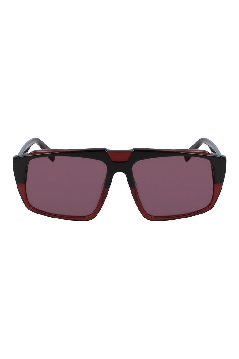 57mm Layered Rectangle Sunglasses, Main, color, BLACK WINE/ BURGUNDY