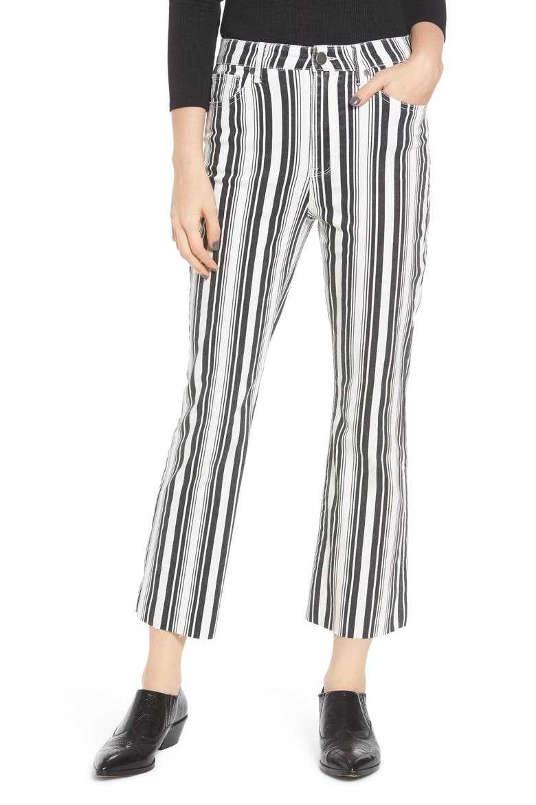 Stripe Crop Flare Jeans, Main, color, WHITE BLACK