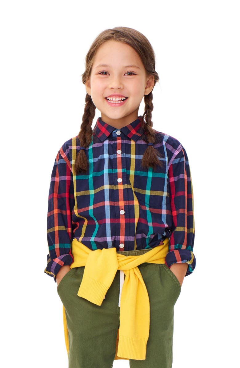 Primary Long Sleeve Rainbow Plaid Button Down, Alternate, color,