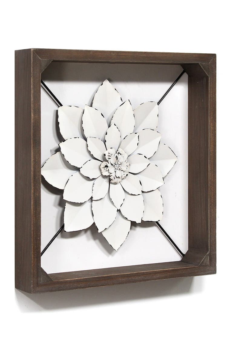 PARKLAND COLLECTION Dark Walnut/White Framed Metal Flower, Alternate, color, White