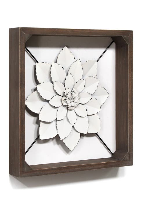 Parkland Collection Dark Walnut/white Framed Metal Flower In White