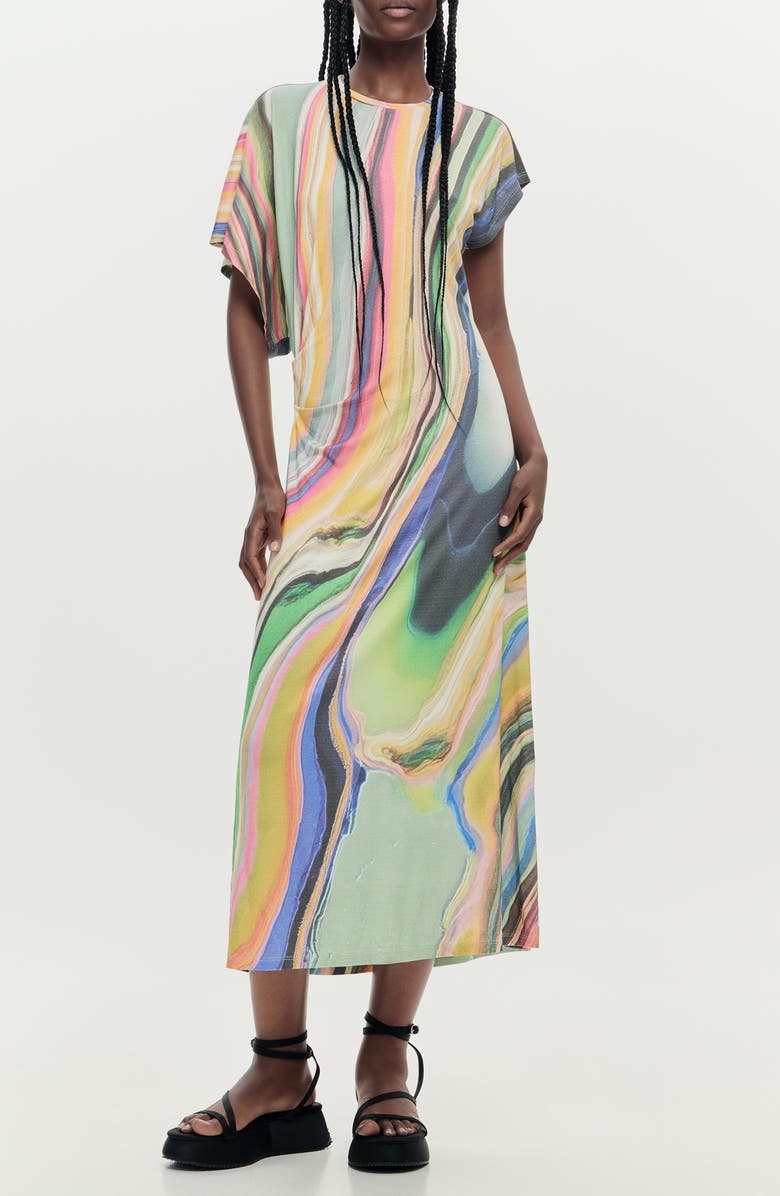 Desigual Stripe Asymmetric Maxi Dress, Main, color, 
