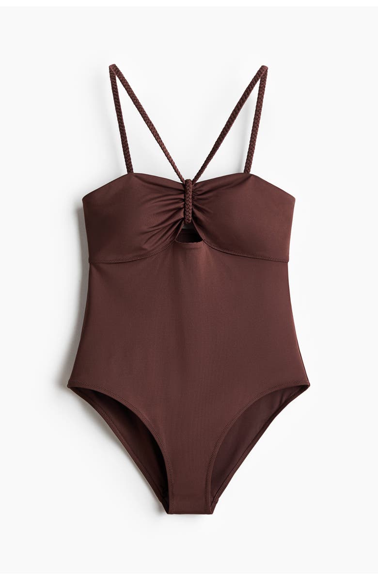 H&M Padded-cup Swimsuit, Main, color, Dark Brown
