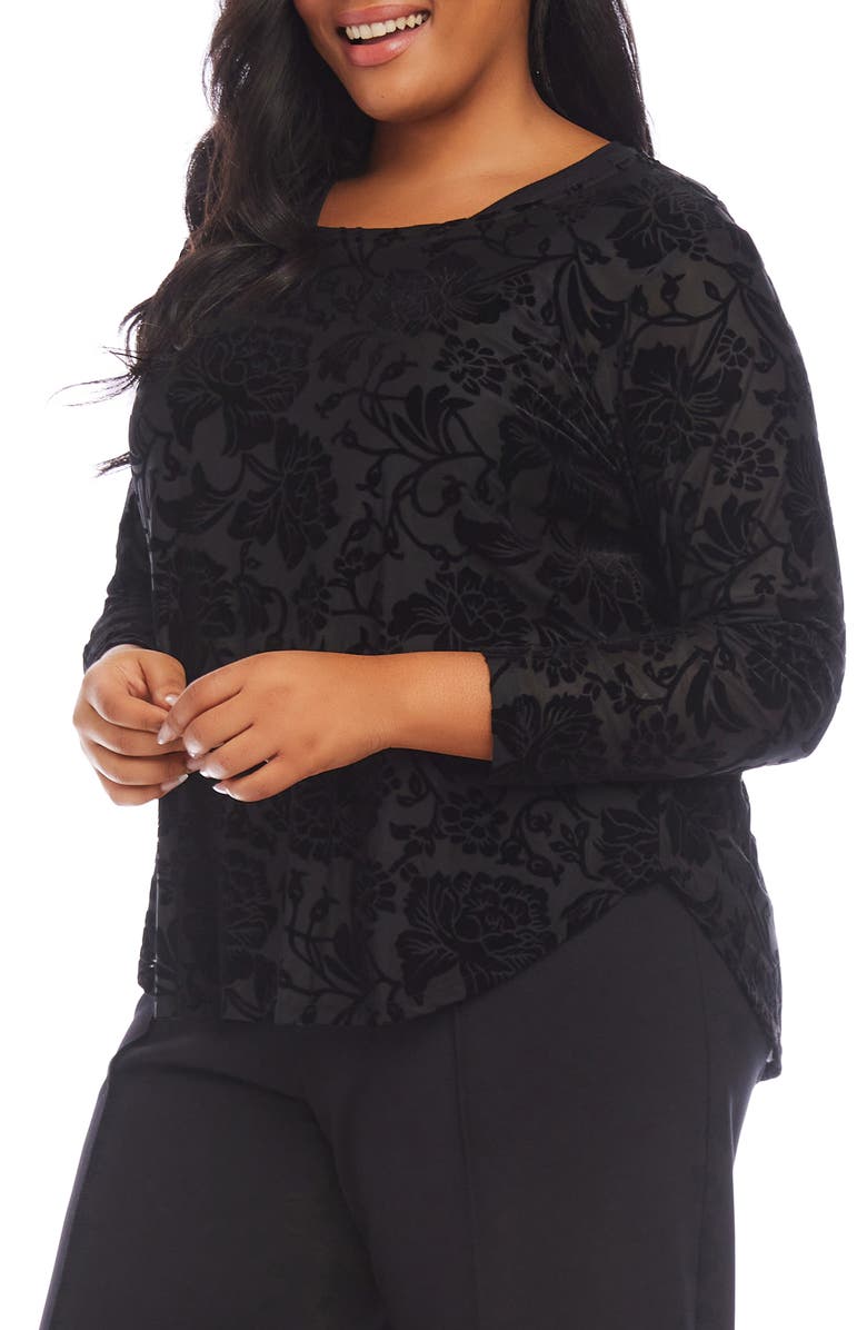 Karen Kane Floral Velvet Burnout Shirttail Top, Alternate, color, 