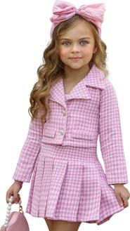 Mia Belle Girls Girls Little Treasure Tweed Matching Blazer and Pleated Skirt Set