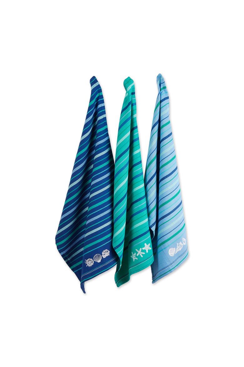Embroidered Blue Sea Assorted Dishtowel Set/3, Main, color, Blue Sea