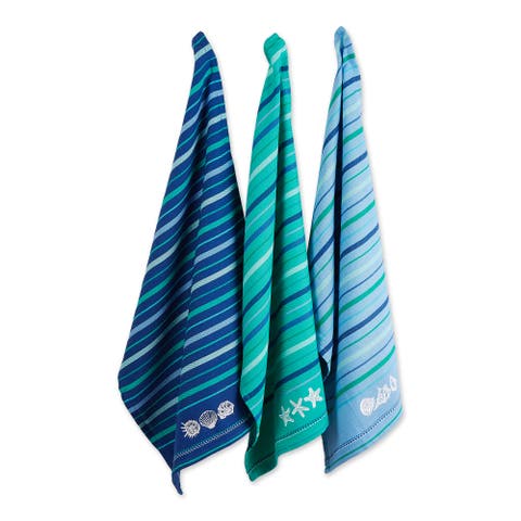 Embroidered Blue Sea Assorted Dishtowel Set/3