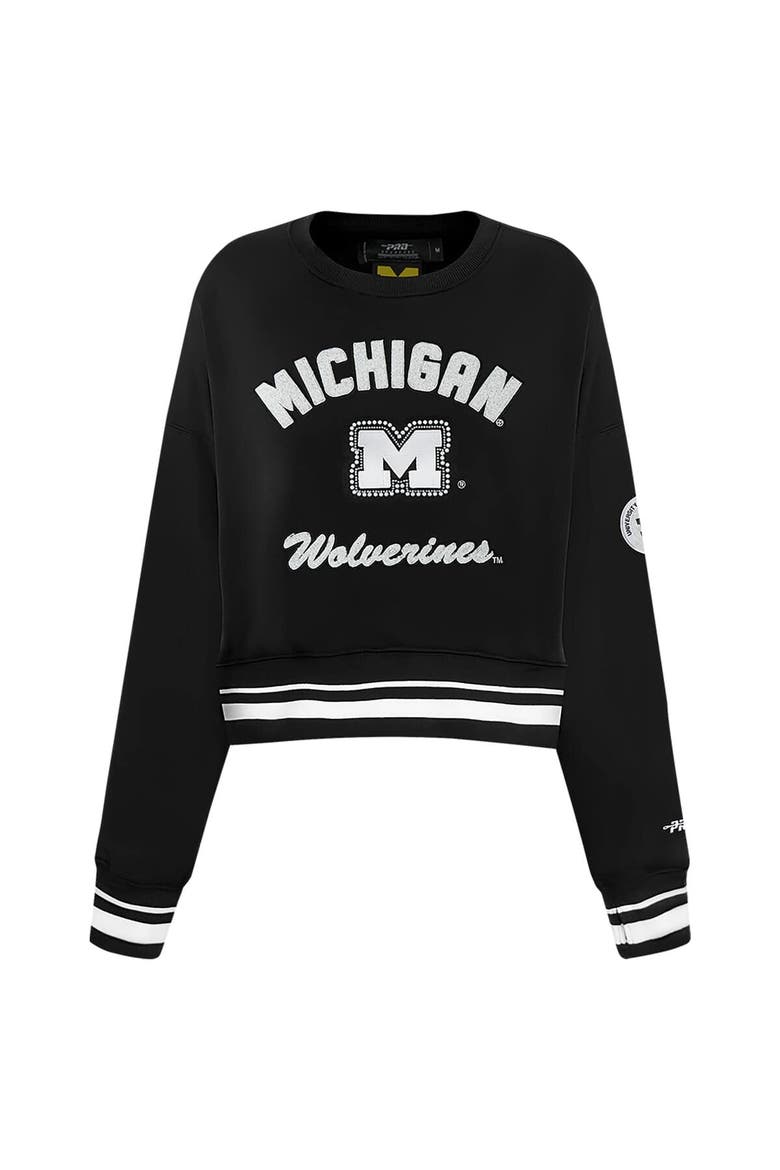 Women's Pro Standard  Black Michigan Wolverines Pearl Cropped Pullover Sweatshirt, Alternate, color, Black