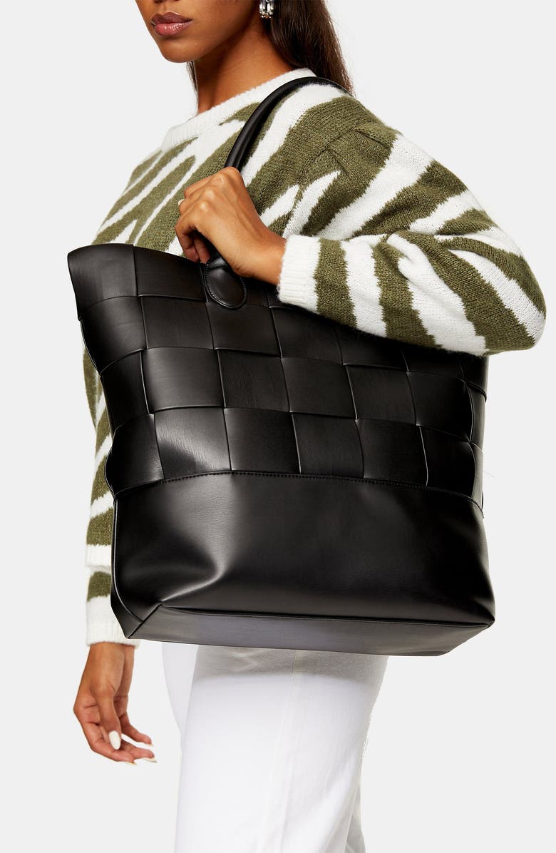 Topshop Weave Faux Leather Tote, Alternate, color,