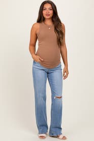 PinkBlush Distressed Knee Slim Fit Wide Leg Maternity Jeans
