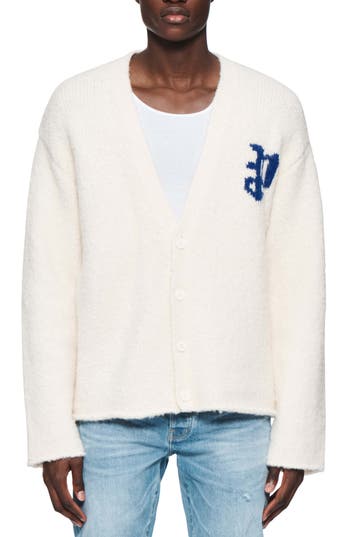 Purple Brand Relaxed Fit Intarsia Logo Cardigan In Neutral