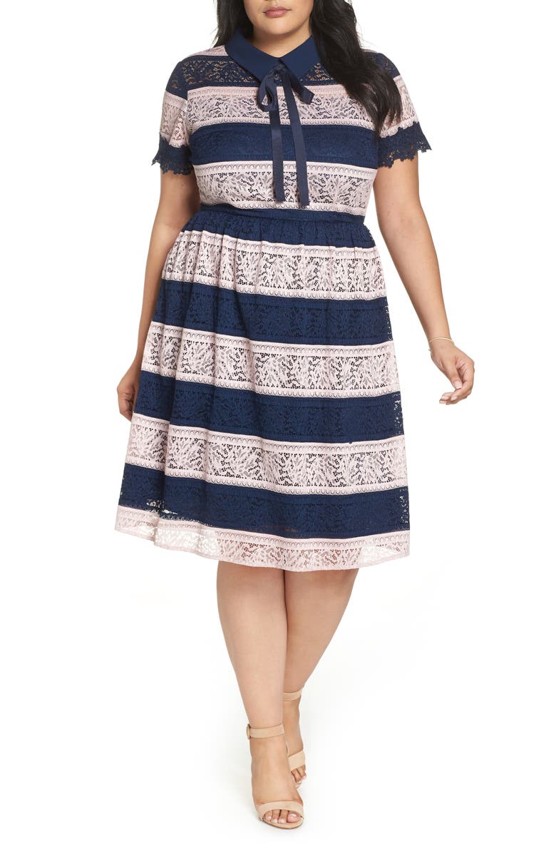 1901 Stripe Lace Fit & Flare Dress, Alternate, color, 