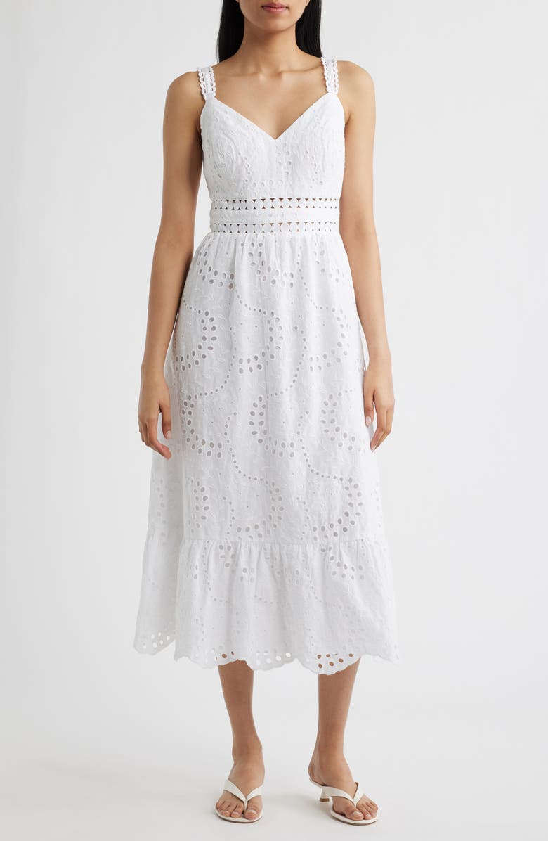 Lilly Pulitzer<sup>®</sup> Tiah Eyelet Midi Dress, Main, color, Resort White