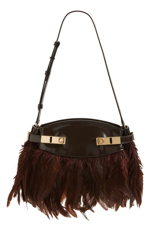 Ferragamo Hug Leather & Feathers Clutch In Brown