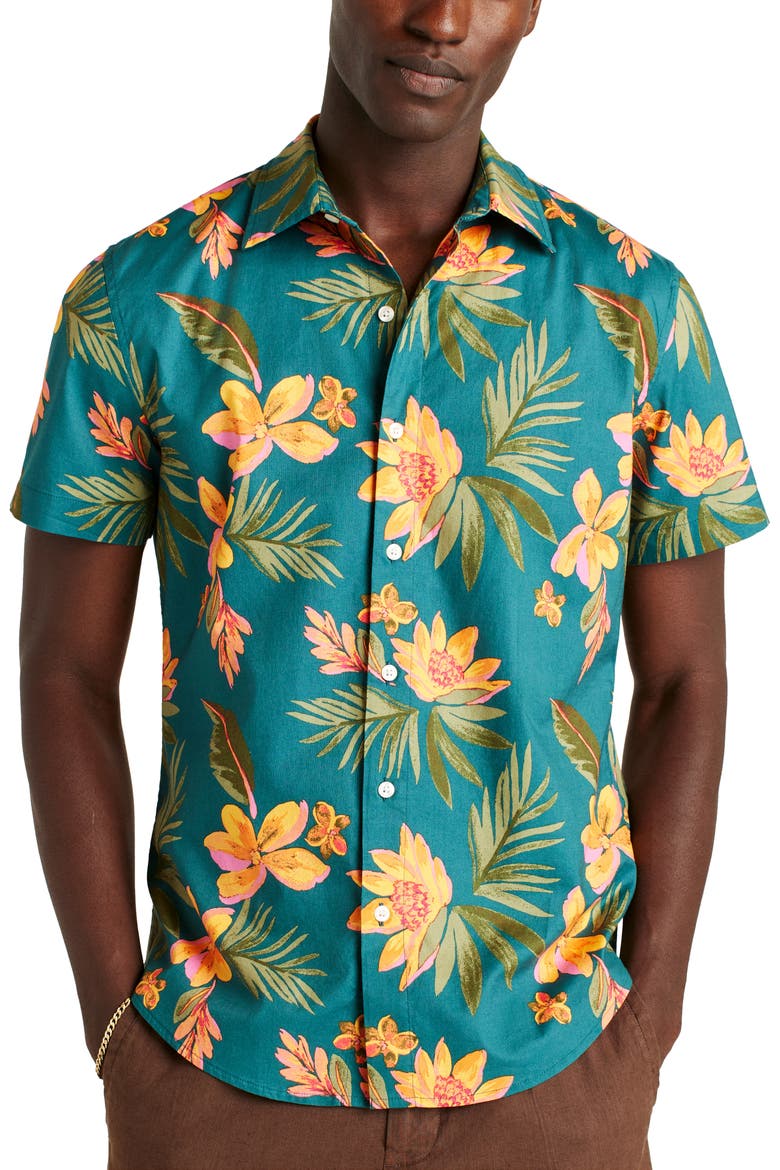 Riviera Floral Short Sleeve Stretch Cotton Button-Up Shirt, Main, color, MARS FLORAL