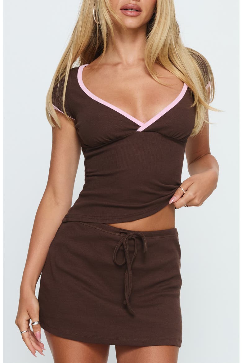 Baseline Surplice V-Neck Cap Sleeve Top, Main, color, BROWN / PINK