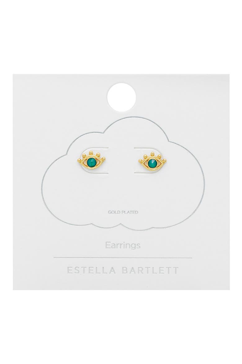 Green Cubic Zirconia Evil Eye Stud Earrings, Main, color, GOLD
