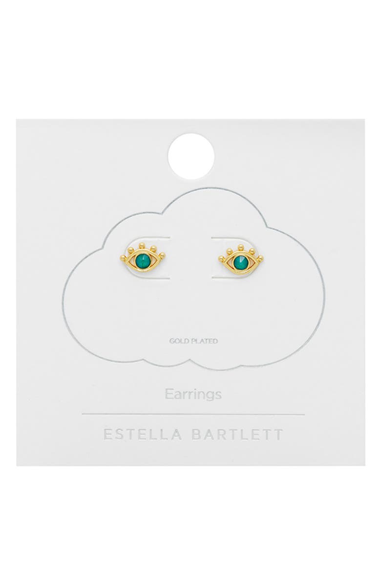 Estella Bartlett Green Cubic Zirconia Evil Eye Stud Earrings, Main, color, Gold
