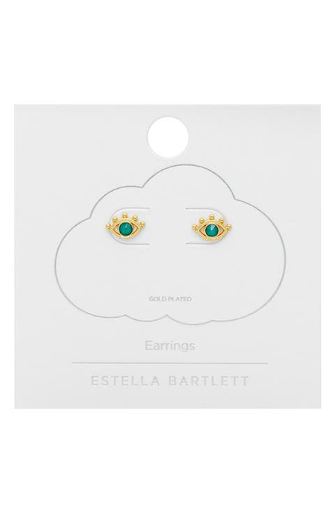 Green Cubic Zirconia Evil Eye Stud Earrings